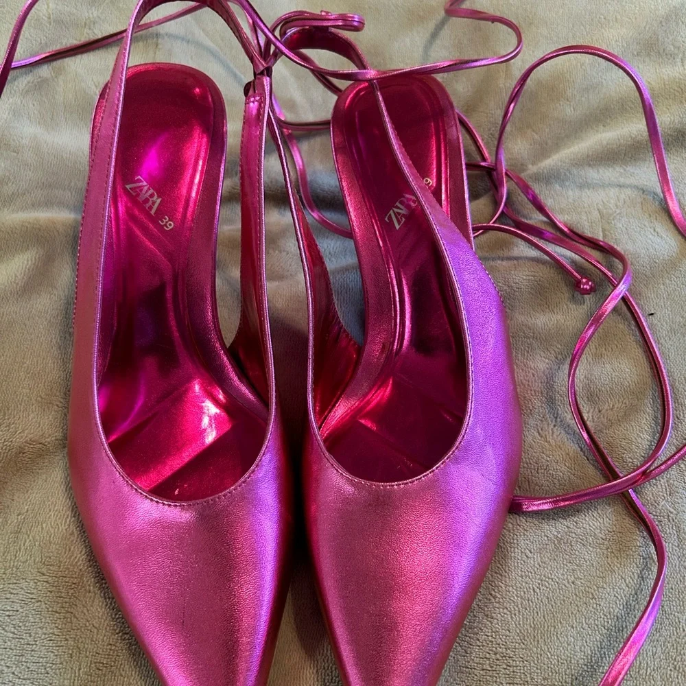 Zara Women's Metallic Pink Heels 39 - Picture 6 of 8